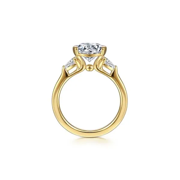 14K Yellow Gold Half Bezel Round 3-Stone 0.30ctw Diamonds 3.56 CZ Size 6.5 Image 3 Raleigh Diamond Fine Jewelry Raleigh, NC
