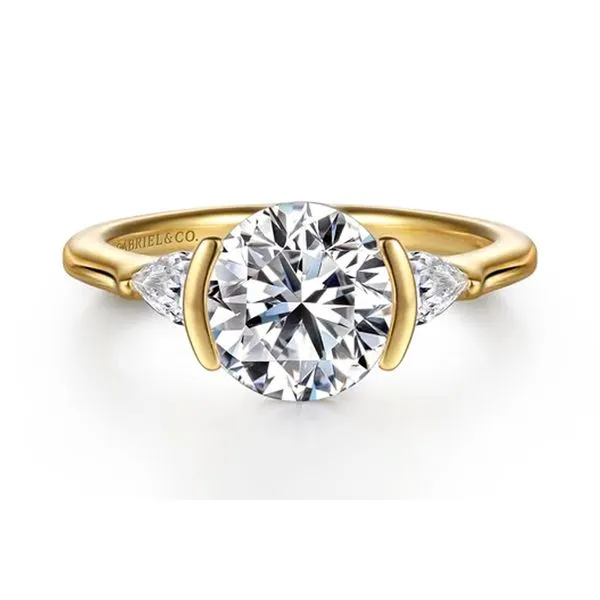 14K Yellow Gold Half Bezel Round 3-Stone 0.30ctw Diamonds 3.56 CZ Size 6.5 Raleigh Diamond Fine Jewelry Raleigh, NC