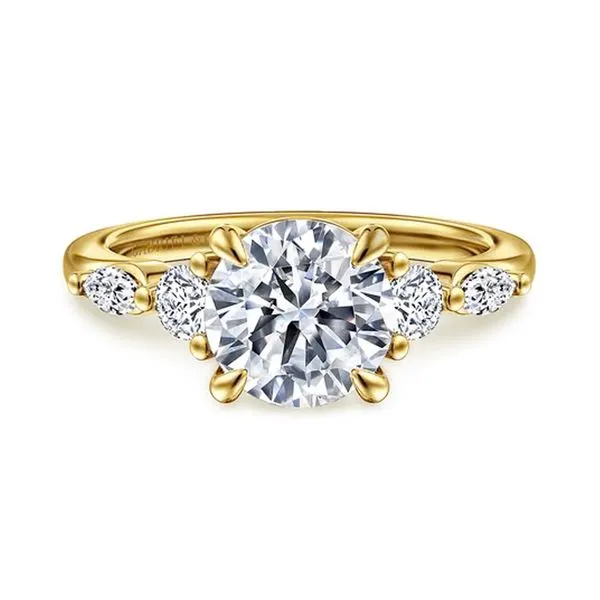 14K Yellow Gold Round 5-Stone Diamonds 0.15ct Marquise 0.18ct RBC 2.85ct CZ Engagement Ring Size 6.5 Raleigh Diamond Fine Jewelry Raleigh, NC