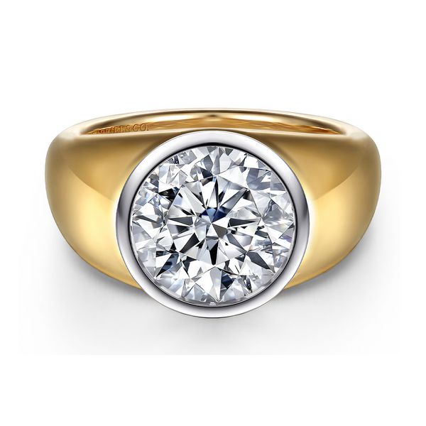 14K White & Yellow Gold Round Diamond Semi-mount Ring Setting Sz 6.5 Raleigh Diamond Fine Jewelry Raleigh, NC