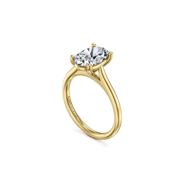 14K Yellow Gold Oval 3.89ct Solitaire Diamond CZ Engagement Ring Size 6.5 Image 2 Raleigh Diamond Fine Jewelry Raleigh, NC