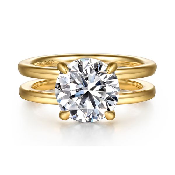 14K Yellow Gold - Oksana - 0.10ctw G-H/SI+ Diamond 4.93ct CZ Round Head Size 6.5 Raleigh Diamond Fine Jewelry Raleigh, NC