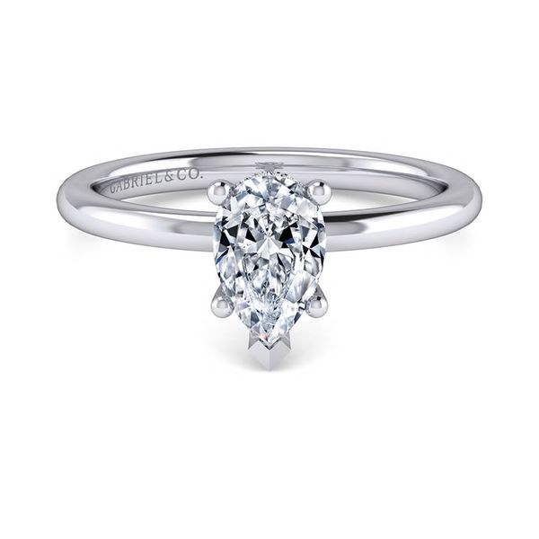 14K White Gold 0.04ctw Pear Hidden Halo Diamond Semi-mount Ring Setting Sz 6.5 Raleigh Diamond Fine Jewelry Raleigh, NC