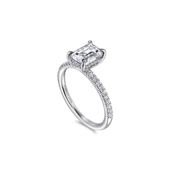 Stasia:14KW Emd Cut Hidden Halo 0.22ctw G-H/SI+ Dia Semi Sz 6.5 Eng Ring Image 2 Raleigh Diamond Fine Jewelry Raleigh, NC