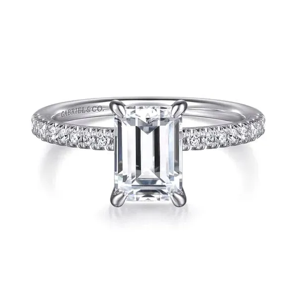 Stasia:14KW Emd Cut Hidden Halo 0.22ctw G-H/SI+ Dia Semi Sz 6.5 Eng Ring Raleigh Diamond Fine Jewelry Raleigh, NC