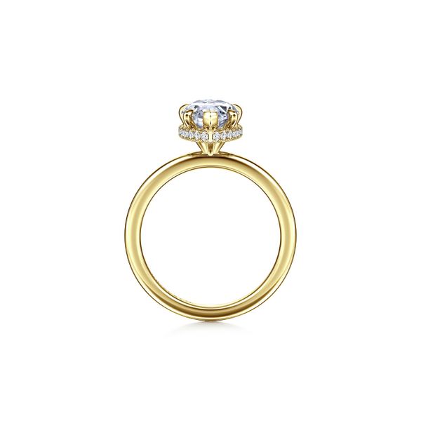 14K Yellow Gold 0.13ctw G-H/SI+ Diamond Hidden Halo 3.62ct CZ Pear Engagemnt Ring Size 6.5 Image 3 Raleigh Diamond Fine Jewelry Raleigh, NC