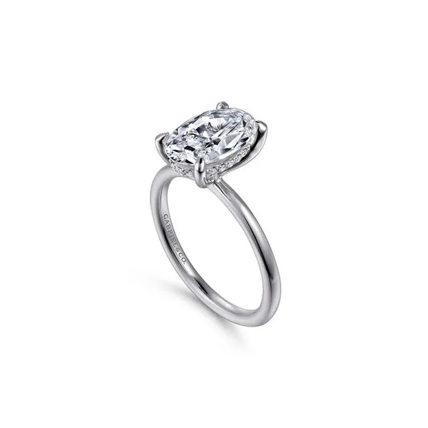 14K White Gold Hidden Halo 0.07ctw G-H/SI+ Diamonds Semi-Mount 3.95ct CZ Size 6.5 Raleigh Diamond Fine Jewelry Raleigh, NC