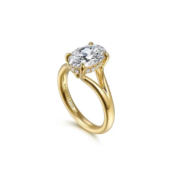 14K Yellow Gold Split Shank Oval Diamond Engagement Semi-Mount Ring Image 2 Raleigh Diamond Fine Jewelry Raleigh, NC