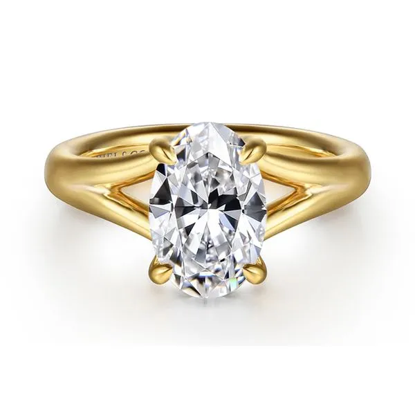 14K Yellow Gold Split Shank Oval Diamond Engagement Semi-Mount Ring Raleigh Diamond Fine Jewelry Raleigh, NC