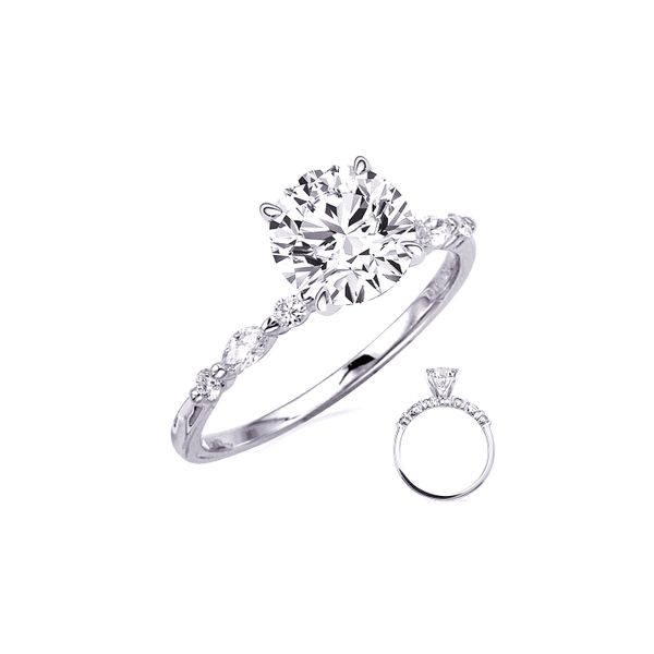 14K White Gold 0.24ctw G/SI1 Diamond 0.10ct Marquise 0.14ct RBC Semi-Mount for 1.00ct RBC Size 6.5 Raleigh Diamond Fine Jewelry Raleigh, NC
