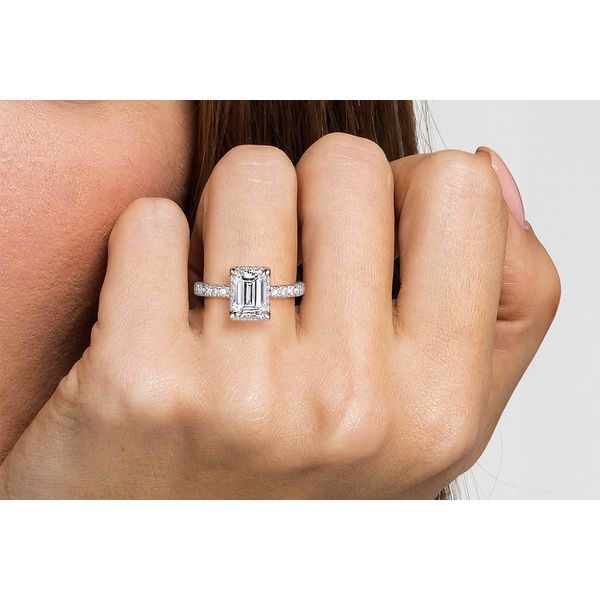 14K White Gold 0.50ct G-H/SI or higher Emerald Cut Hidden Halo Diamond Semi-mount Ring Setting Sz 6.5 Image 3 Raleigh Diamond Fine Jewelry Raleigh, NC