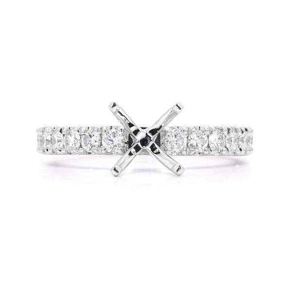 RD Classic Signature 14K White Gold 0.52ctw F/VS2+ Diamond Semi-mount Ring Setting with Accented Shank Sz 6 Raleigh Diamond Fine Jewelry Raleigh, NC
