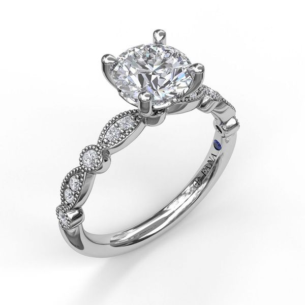 14K White Gold 0.10ctw Classic Semi-mount with Detailed Milgrain Band Sz 6.5 Raleigh Diamond Fine Jewelry Raleigh, NC