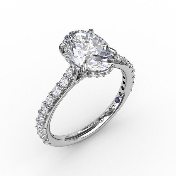 14K White Gold 0.11ctw Diamond Oval Semi-mount with Hidden Pavé Halo Sz 6.5 Raleigh Diamond Fine Jewelry Raleigh, NC