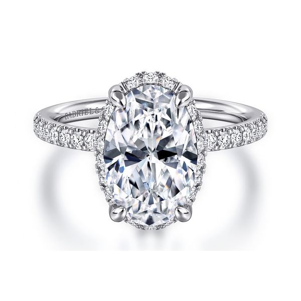 14K White Gold 0.30ctw 49 Hidden Halo & Band Diamond Semi-mount Ring Setting Sz 6.5 Raleigh Diamond Fine Jewelry Raleigh, NC