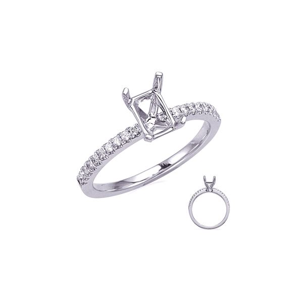 14K White Gold 0.18ctw G/SI1 RBC Shank 4-Prong Emerald Head Diamond Ladies Semi-mount Ring Setting Sz 3.25 Raleigh Diamond Fine Jewelry Raleigh, NC