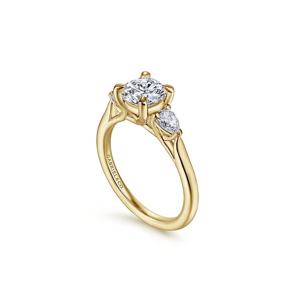 14K Yellow Gold 0.61ctw G-H/SI+ Round 3-Stone  Diamond* Semi-mount Engagement Ring Setting Sz 6.5 Image 2 Raleigh Diamond Fine Jewelry Raleigh, NC