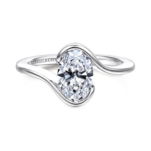 14K White Gold Bypass Solitaire Oval Diamond* Semi-mount Engagement Ring Setting Sz 6.5 Raleigh Diamond Fine Jewelry Raleigh, NC