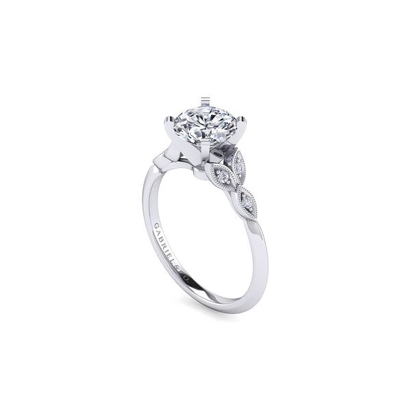14K White Gold 0.07ctw G-H/SI+ "Eliza" Vintage Semi-mount Engagement Ring Sz 6.5 Image 2 Raleigh Diamond Fine Jewelry Raleigh, NC