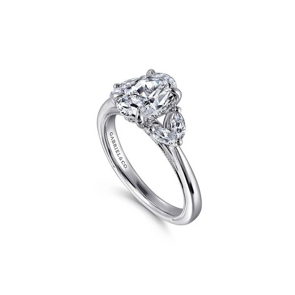 14K White Gold 0.06ctw G-H/SI1 Oval Contemporary Diamond* Semi-mount Engagement Ring Setting Sz 6.5 Image 2 Raleigh Diamond Fine Jewelry Raleigh, NC