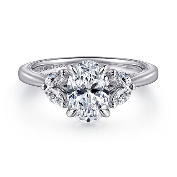 14K White Gold 0.06ctw G-H/SI1 Oval Contemporary Diamond* Semi-mount Engagement Ring Setting Sz 6.5 Raleigh Diamond Fine Jewelry Raleigh, NC