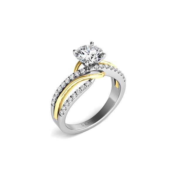 14K White & Yellow Gold 0.35ctw G/SI1 Twist Diamond Semi-mount Ring Setting Sz 6.5 Raleigh Diamond Fine Jewelry Raleigh, NC