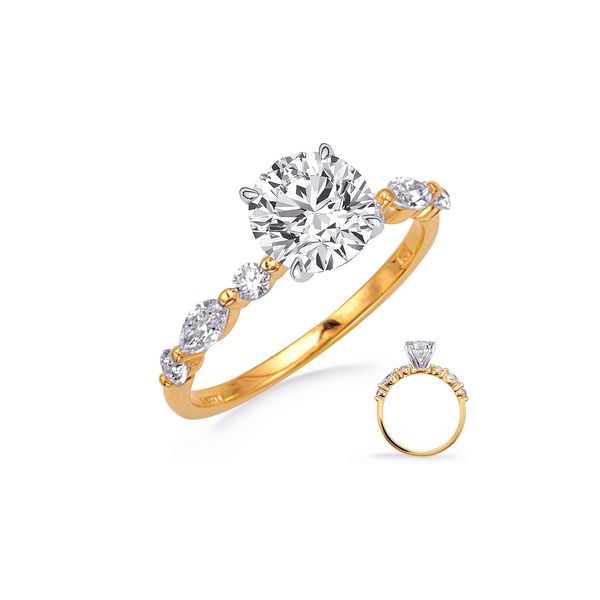 14K Yellow Gold 0.37ctw G/SI1 RBC Diamond* Semi-mount MArquise RBC Accented Engagement Ring Setting Sz 6.5 Raleigh Diamond Fine Jewelry Raleigh, NC