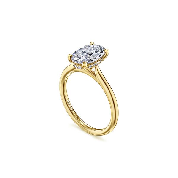 14K Yellow Gold 0.06ctw Oval Solitaire Diamond* Semi-mount Engagement Ring Setting with Polished Band Sz 6.5 Image 2 Raleigh Diamond Fine Jewelry Raleigh, NC