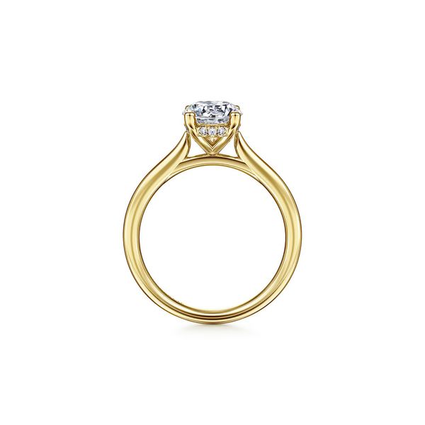 14K Yellow Gold 0.06ctw Oval Solitaire Diamond* Semi-mount Engagement Ring Setting with Polished Band Sz 6.5 Image 3 Raleigh Diamond Fine Jewelry Raleigh, NC