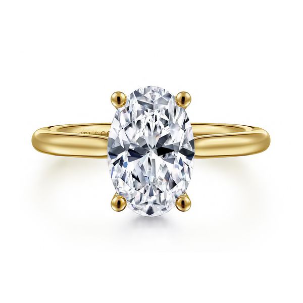 14K Yellow Gold 0.06ctw Oval Solitaire Diamond* Semi-mount Engagement Ring Setting with Polished Band Sz 6.5 Raleigh Diamond Fine Jewelry Raleigh, NC