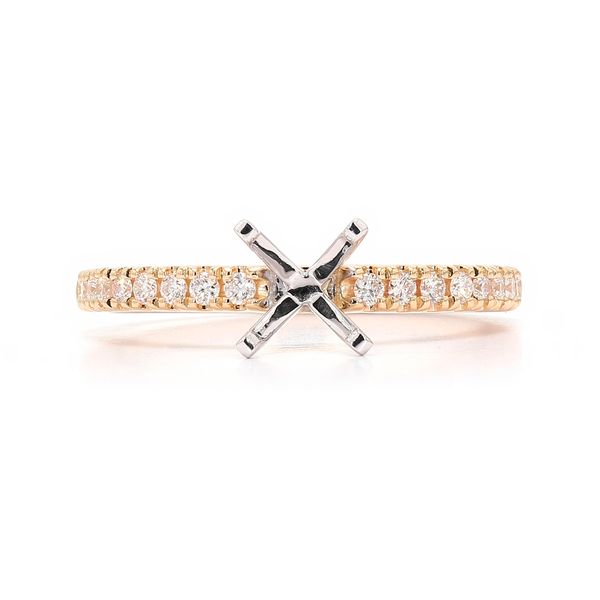 RD Classic Signature 18K Yellow Gold 1/5ctw F/VS+ Diamond Semi-mount Accented Shank Sz 6 Raleigh Diamond Fine Jewelry Raleigh, NC