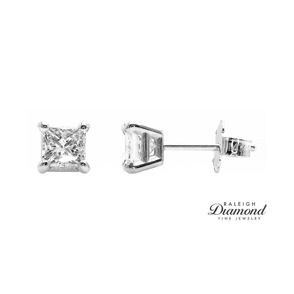 14K White Gold 0.88 cttw Princess Cut Diamond Solitaire Stud Earrings Raleigh Diamond Fine Jewelry Raleigh, NC
