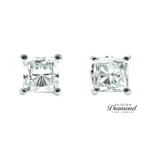 1.16 cttw Princess Cut Diamond Solitaire Stud Earrings 14k White Gold Image 2 Raleigh Diamond Fine Jewelry Raleigh, NC
