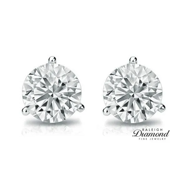 1.00cttw Diamond Solitaire Stud Earrings 14k White Gold Image 2 Raleigh Diamond Fine Jewelry Raleigh, NC