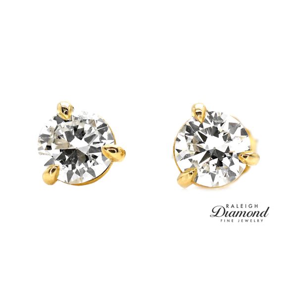 1.03 cttw Diamond Solitaire Stud Earrings 14k Yellow Gold Image 2 Raleigh Diamond Fine Jewelry Raleigh, NC