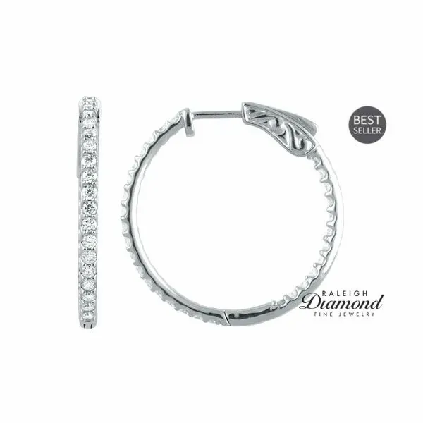 14K White Gold 1.00ctw Diamond Inside-outside Hoop Earrings Raleigh Diamond Fine Jewelry Raleigh, NC