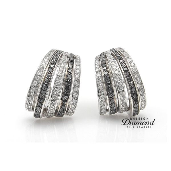 14K White Gold 2.65ctw 5 Row Black & White Diamond Earrings Image 2 Raleigh Diamond Fine Jewelry Raleigh, NC