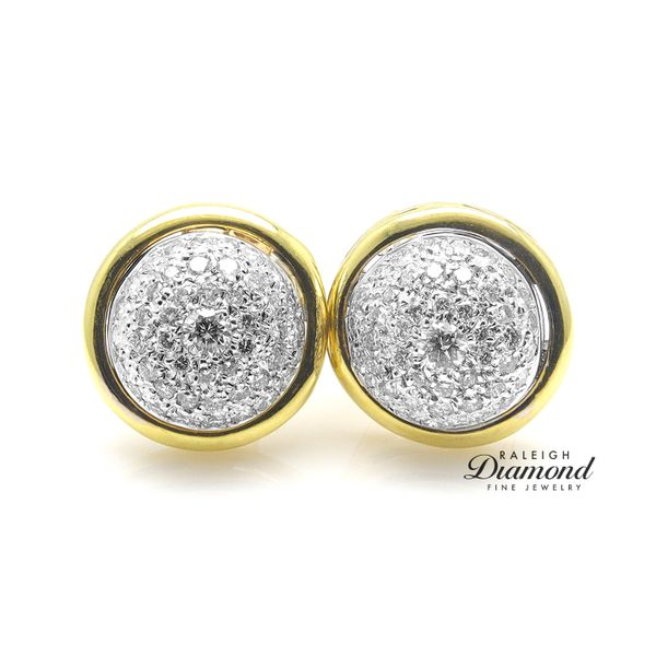 18K Yellow Gold 1.62ctw Pave Diamond Button Earrings Image 2 Raleigh Diamond Fine Jewelry Raleigh, NC