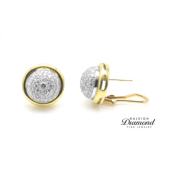 18K Yellow Gold 1.62ctw Pave Diamond Button Earrings Raleigh Diamond Fine Jewelry Raleigh, NC