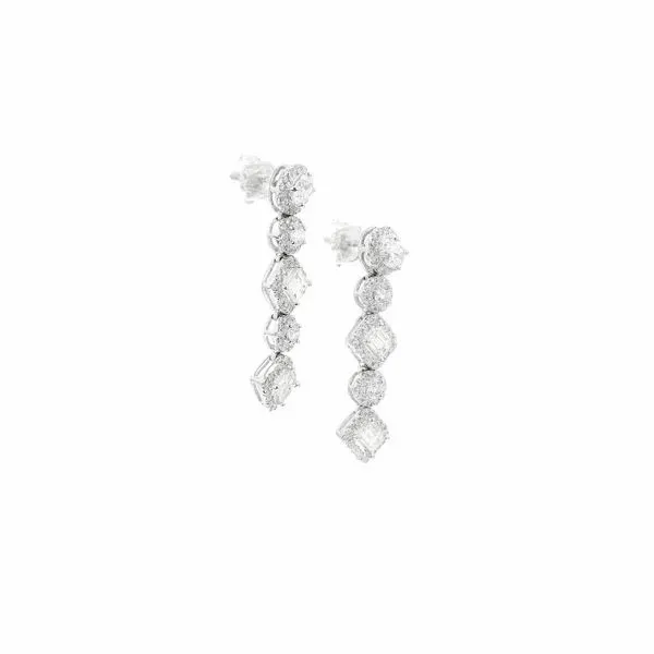 Heera Moti 14K White Gold 1.57ctw Round & Baguette Diamond Dangle Earrings Image 2 Raleigh Diamond Fine Jewelry Raleigh, NC