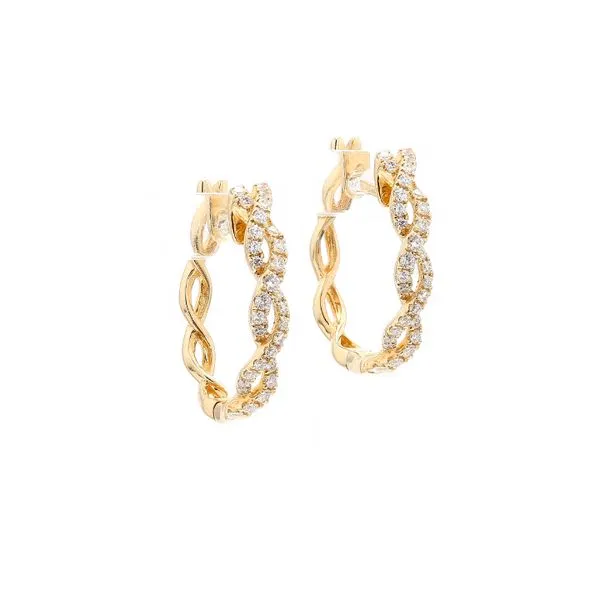 14K Yellow Gold 0.25ctw Diamond Twist Hoop Earrings Image 2 Raleigh Diamond Fine Jewelry Raleigh, NC