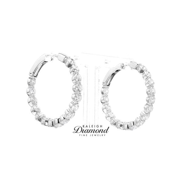 18K White Gold 3.99ctw Inside-outside Diamond Oval Hoop Earrings Raleigh Diamond Fine Jewelry Raleigh, NC