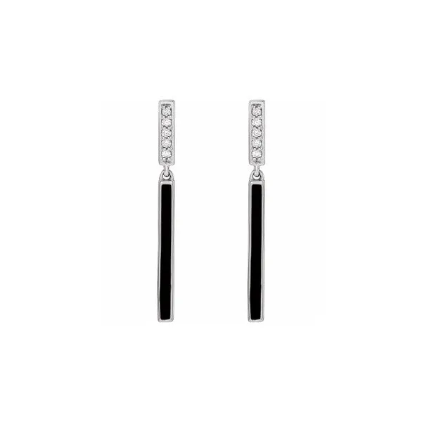 14K White Gold 0.06ctw Natural Round Diamond Black Enamel...