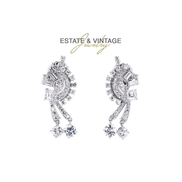 Estate Platinum 3.80ctw G-H/VS1-VS2 Diamond Drop Earrings