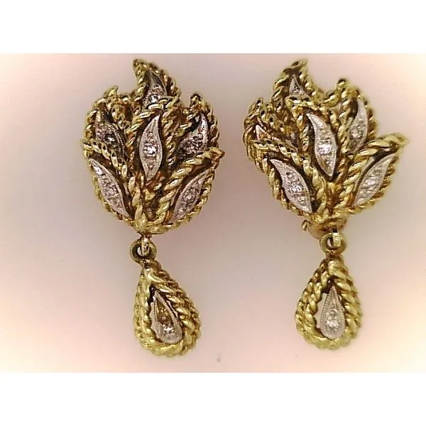 Estate 14K 2-Tone 0.15ctw SI1-SI2 Twist Leaf Diamond Earring - NOT SOLITAIRE Raleigh Diamond Fine Jewelry Raleigh, NC