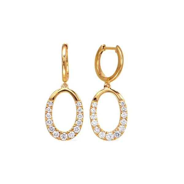 14K Yellow Gold 0.65ctw G/SI1 Diamond Hoop Dangle Earrings Raleigh Diamond Fine Jewelry Raleigh, NC