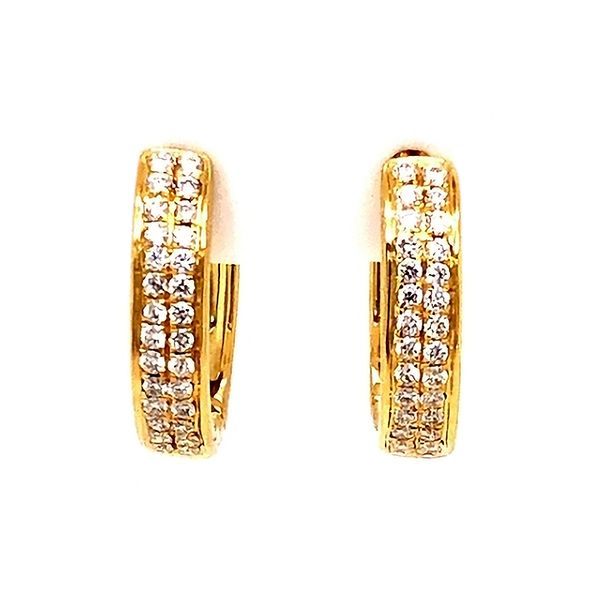 18K Yellow Gold 0.2cttw Diamond 2-Rows Huggie Small Hoop Earrings Raleigh Diamond Fine Jewelry Raleigh, NC