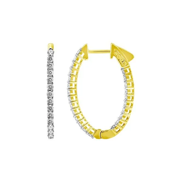 14K Yellow Gold 1.50cttw Diamond Inside-Out Oval Hoop Earrings Raleigh Diamond Fine Jewelry Raleigh, NC
