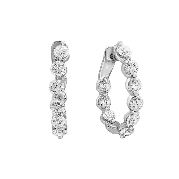 14K White Gold Inside-Out 18 Diamonds 3.35ct Curved Bezel Set Hoop Earrings Raleigh Diamond Fine Jewelry Raleigh, NC