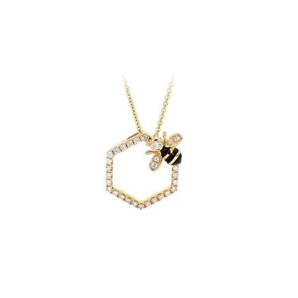 14K Yellow Gold 0.29ctw Diamond Beehive Bumble Bee Pendant/Necklace 16-18